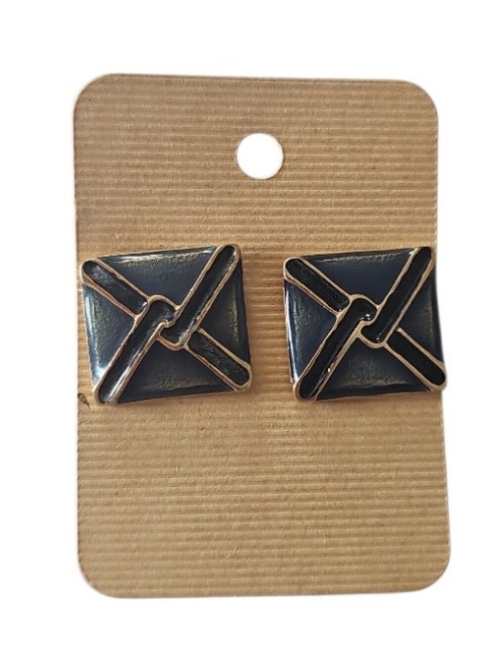 Vintage Green Black Gold Geometric Post Earrings Modernist Minimalist Retro Chic